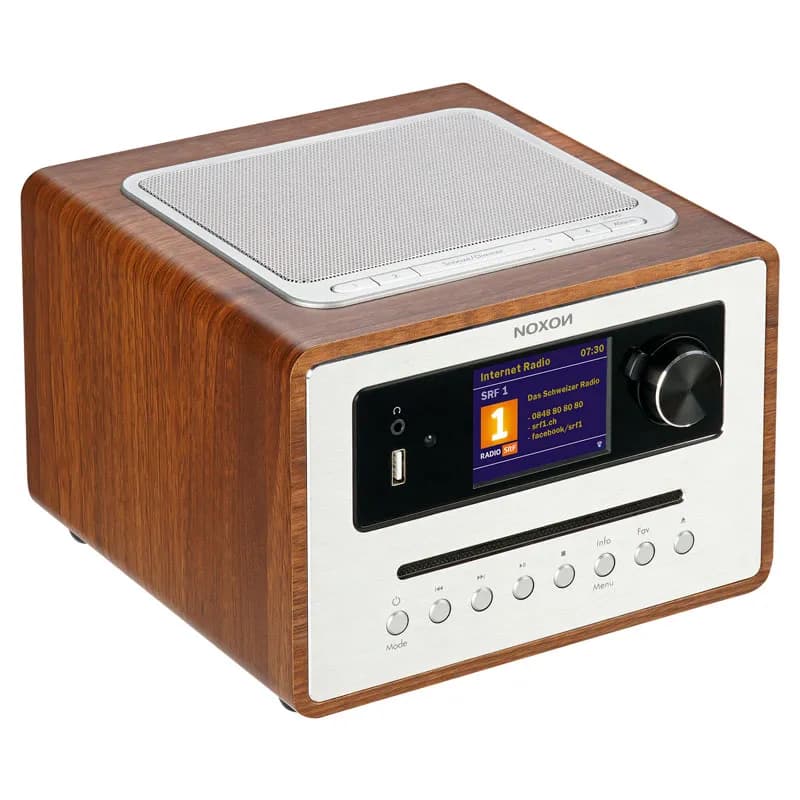 Internetradio im Holzgehäuse mit Display, Produktbild vor Weiß