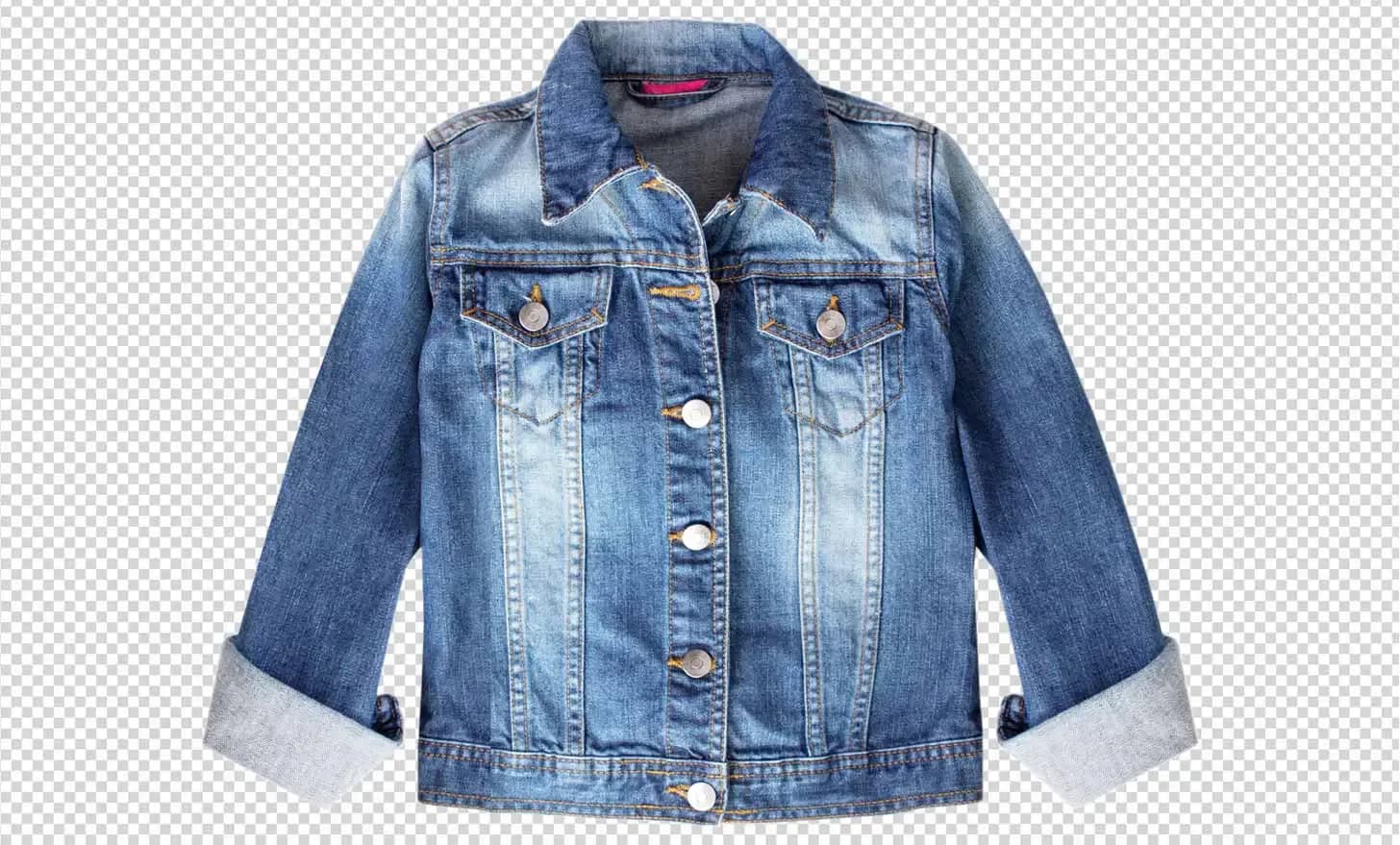 Jeansjacke mit umgeschlagenen Ärmeln als Freisteller auf transparentem Grund