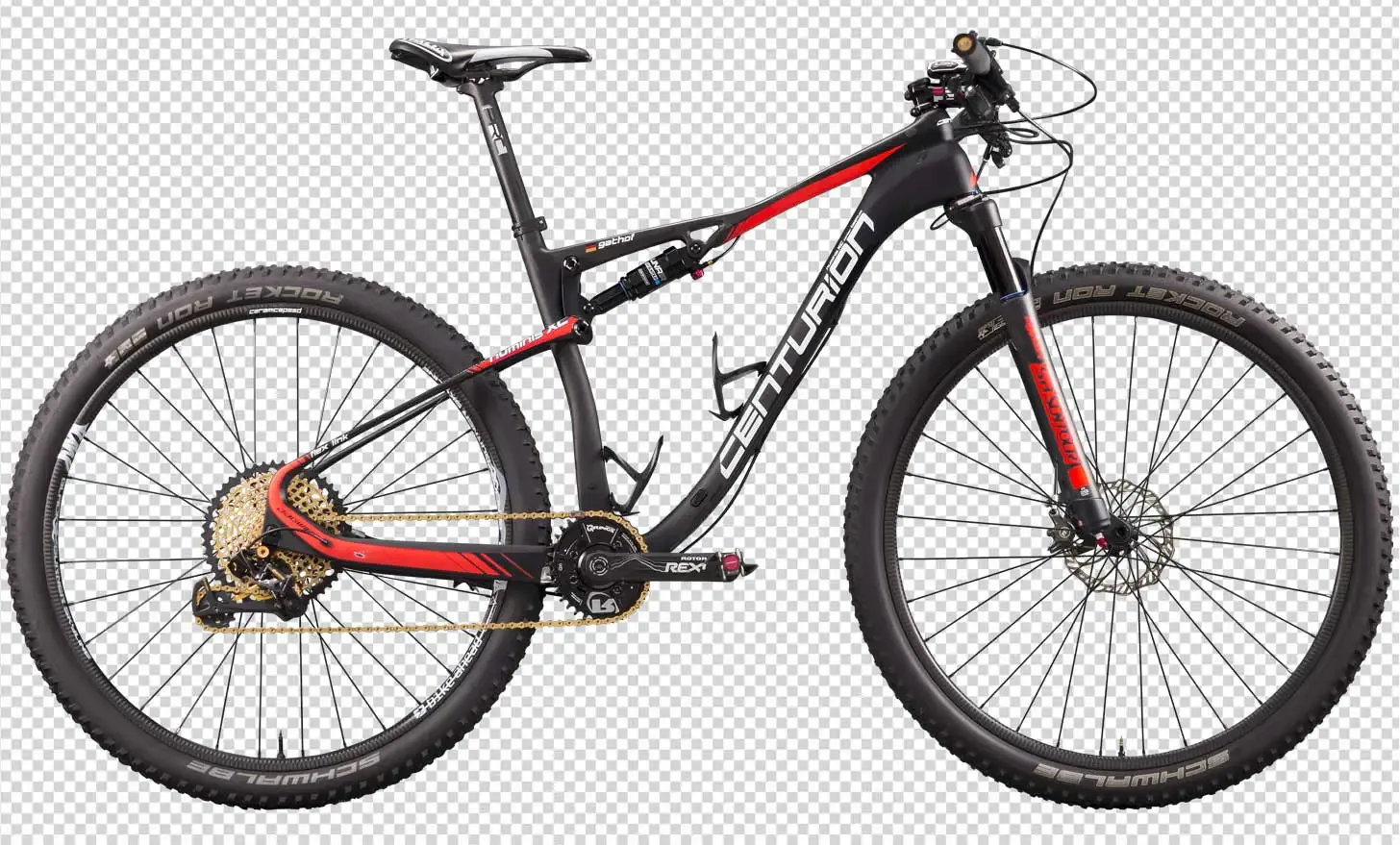 Mountainbike als Freisteller auf transparentem Grund, Speichen sauber ausgeschnitten