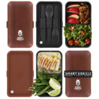 Professionelle Produktfotografie der Bento Pausen-Box - "Walnussbaum" von Smart Gorilla Tools gefüllt mit Besteck und frischem Essen